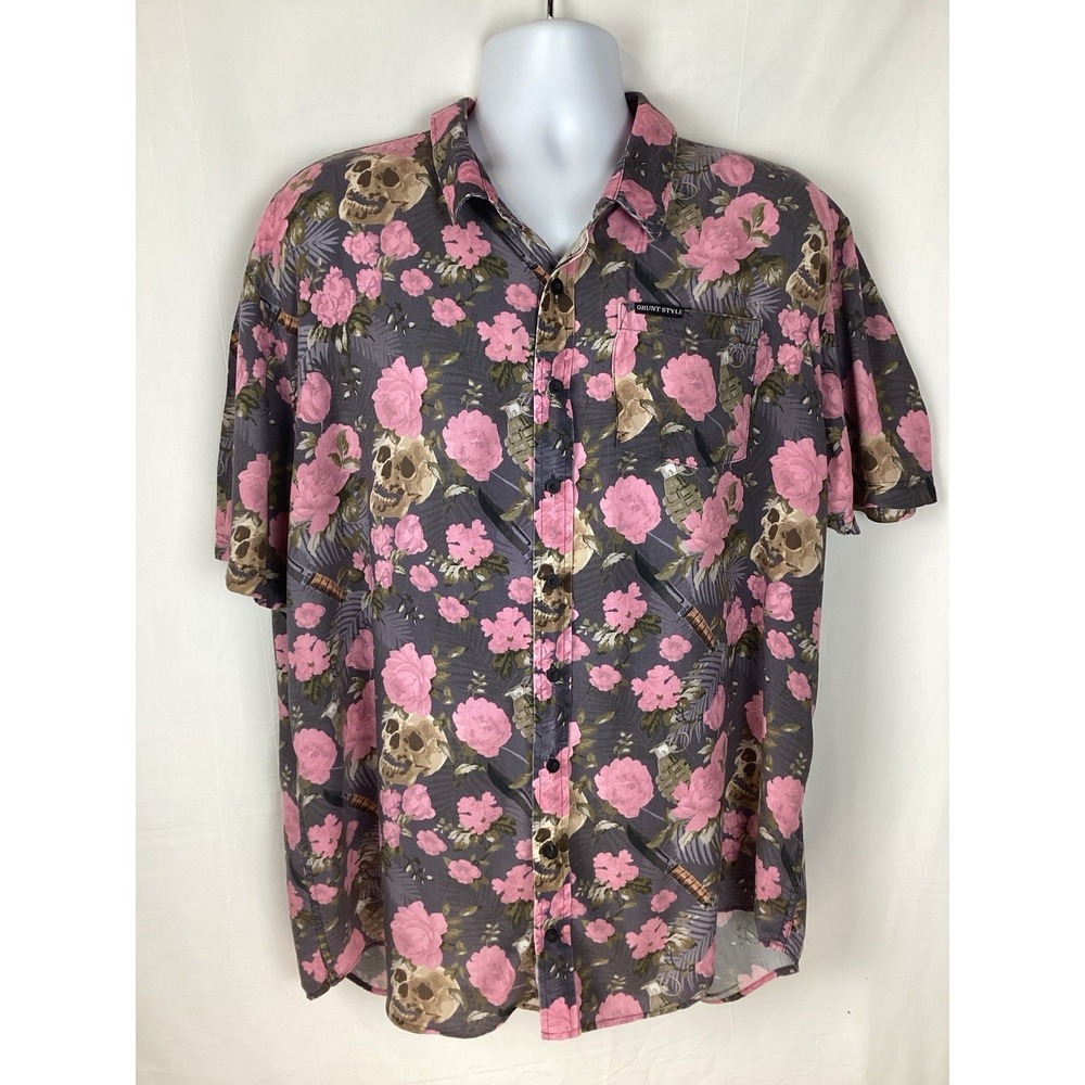 GRUNT STYLE Tactical Floral Hawaiian Shirt Button Up Short Sleeve Men's Size XL